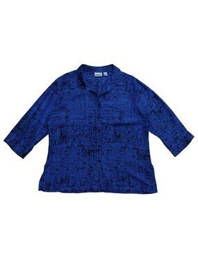 Chico's Design Womens Blue Asian Print Linen Silk Blend Button Front Shirt (3).